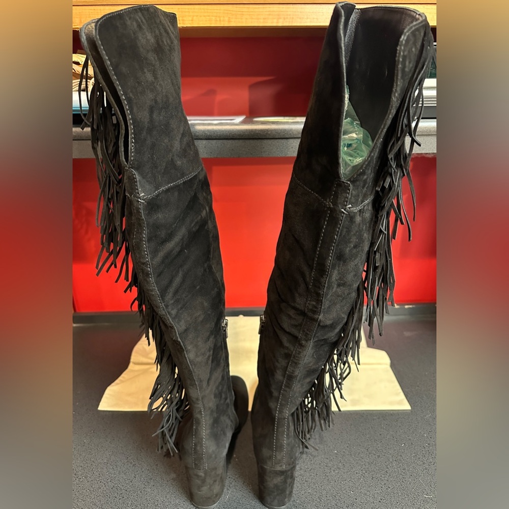 Frye Jodie Over The Knee Fringe Black Suede New with Tags & Box Women’s Sz 8.5M - Picture 5 of 16